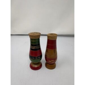 Vintage Fiesta Mexico Wood Hand Painted Hand Crafted Salt & Pepper Shakers